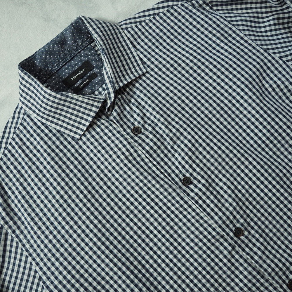 Matinique Sz M Navy & White Gingham Casual Button-Down Shirt
